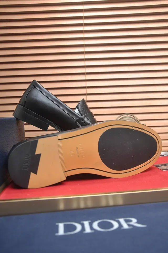 Dior Mocassins Cuir Noir Embossé Oblique Penny Loafer 3