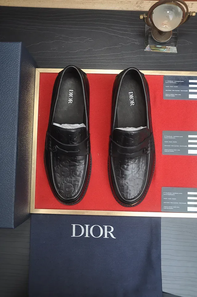 Dior Mocassins Cuir Noir Embossé Oblique Penny Loafer 5