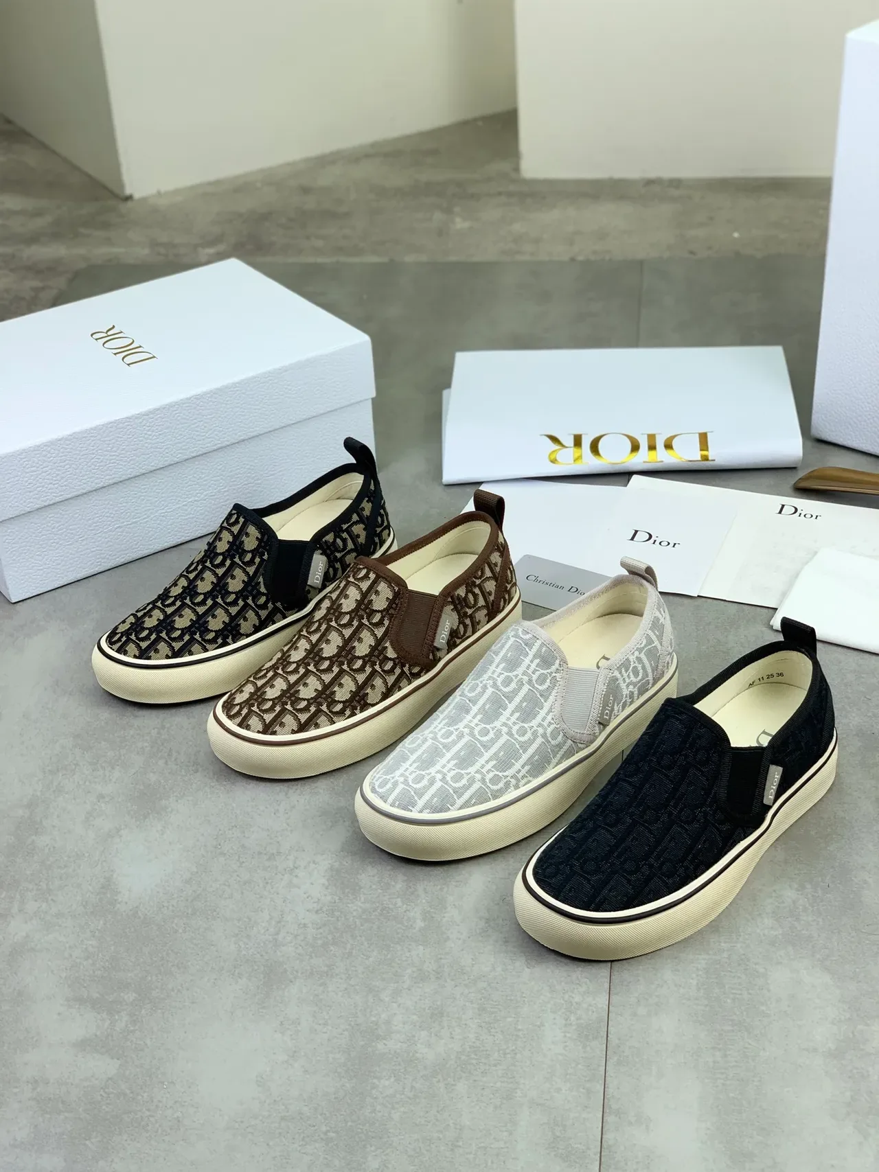 Dior Chaussures Slip-On Canvas avec motif Jacquard Oblique Navy Beige 2