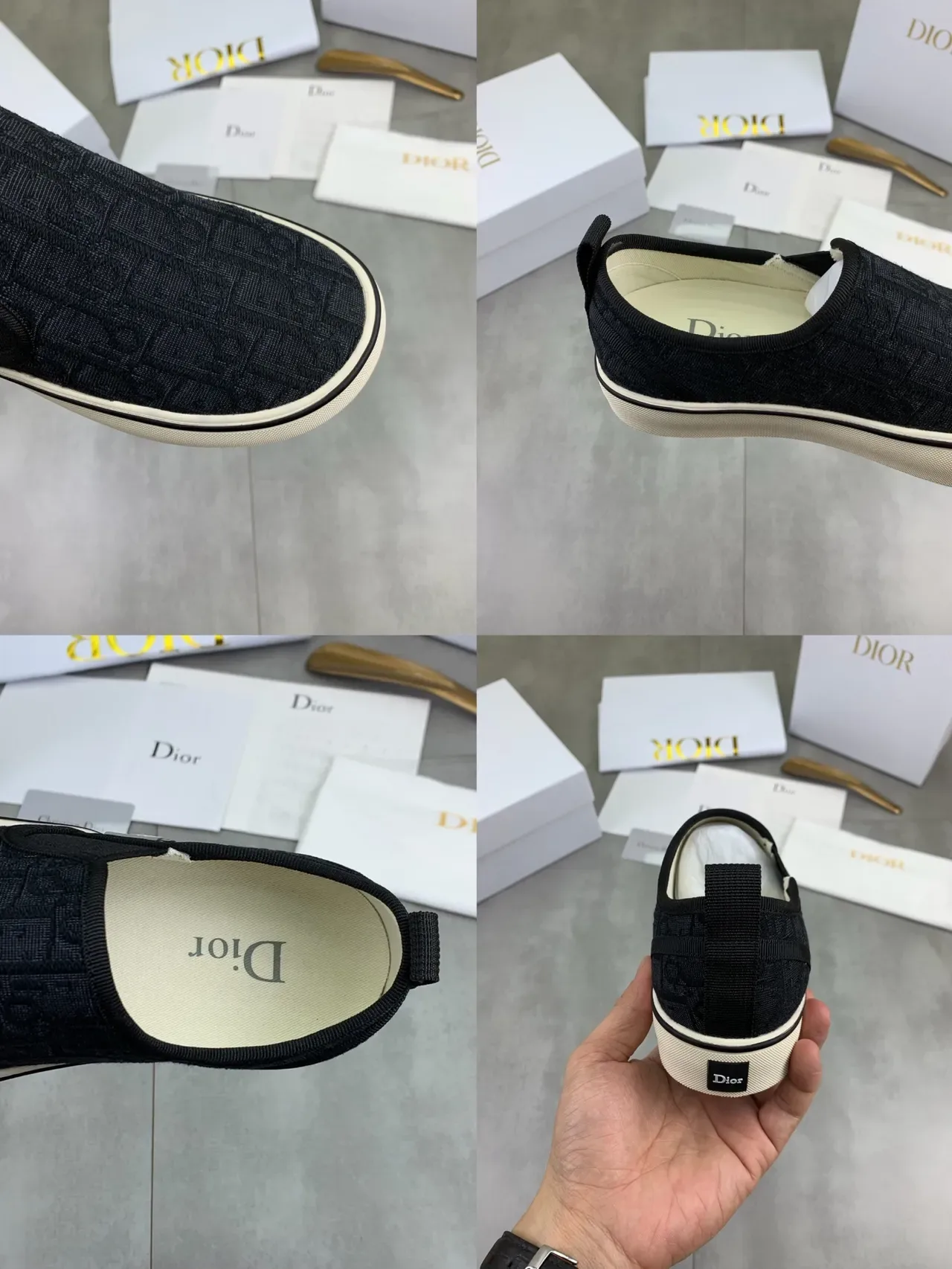 Dior Chaussures Slip-On Canvas avec motif Jacquard Oblique Navy Beige 3