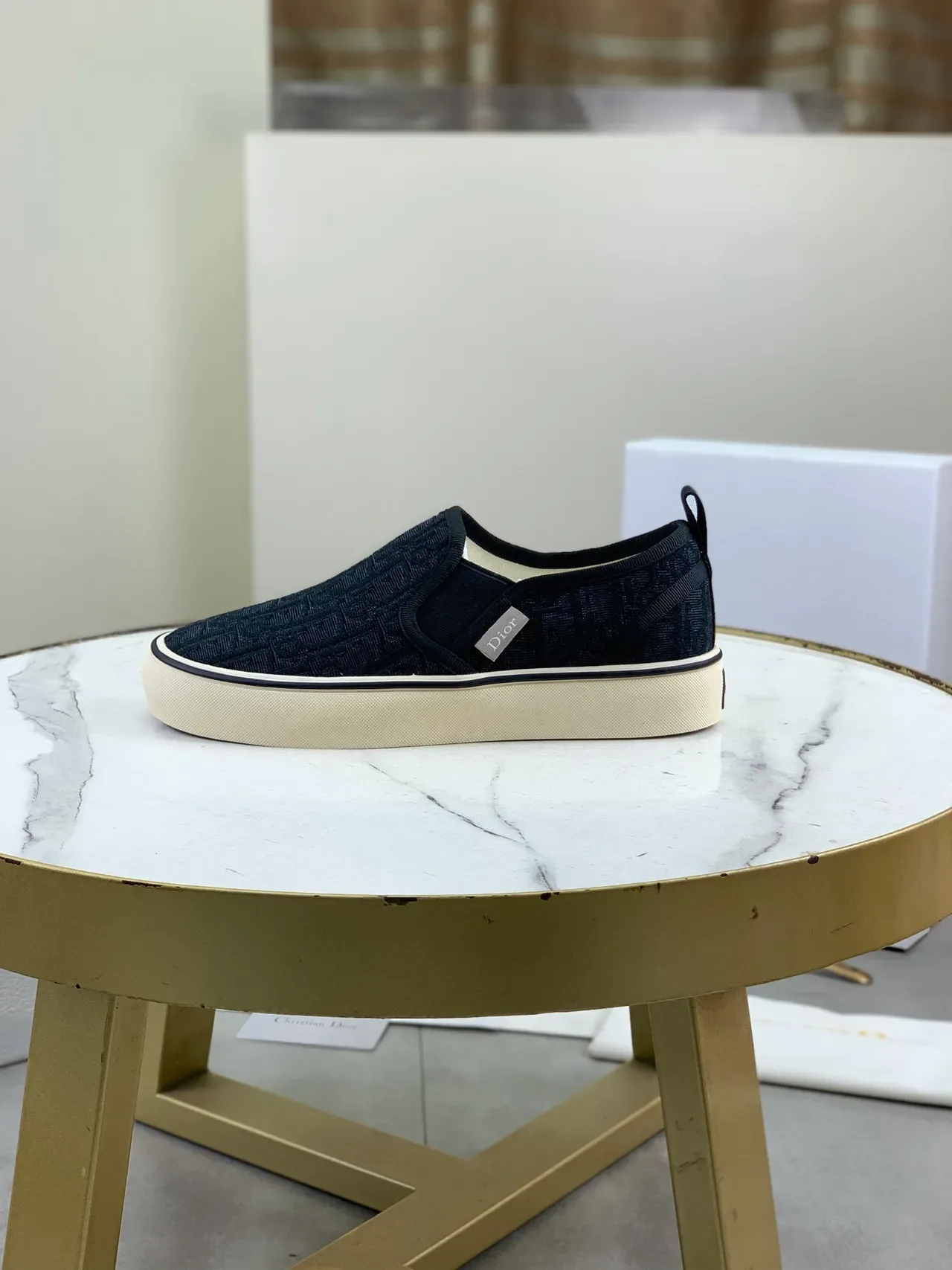 Dior Chaussures Slip-On Canvas avec motif Jacquard Oblique Navy Beige 6