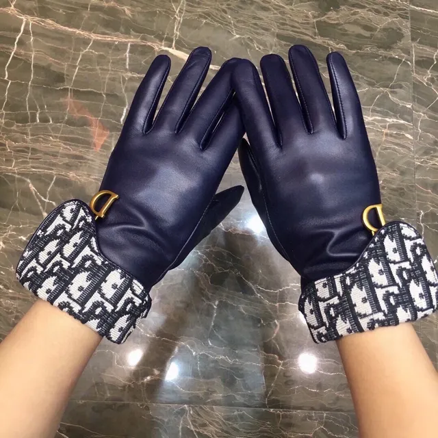 Dior Negro Marino Palma Suave Monogram Oblíquo Puño de Punto Guantes de Cuero 3