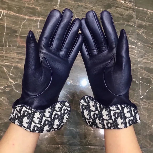 Dior Negro Marino Palma Suave Monogram Oblíquo Puño de Punto Guantes de Cuero 4