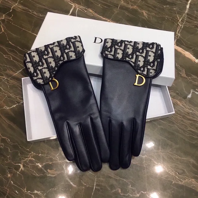 Dior Negro Marino Palma Suave Monogram Oblíquo Puño de Punto Guantes de Cuero 5