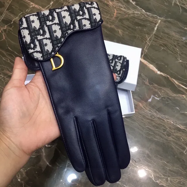Dior Negro Marino Palma Suave Monogram Oblíquo Puño de Punto Guantes de Cuero 7