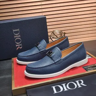 Dior 海军白压纹皮革 D形金属扣 乐福鞋