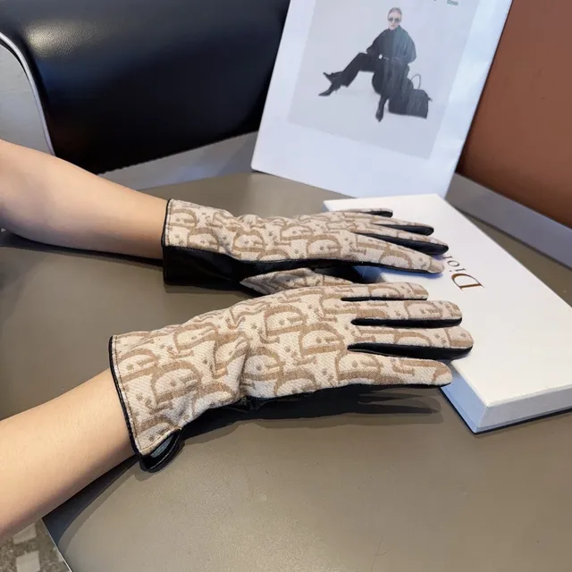 Dior Oblique Monogram Beige and Black Leather Gloves 2