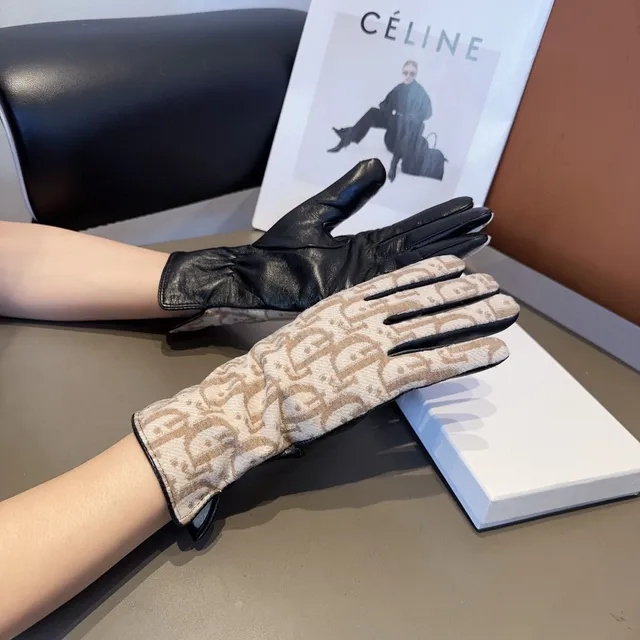 Dior Oblique Monogram Beige and Black Leather Gloves 3