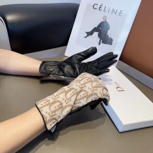 Dior Oblique Monogram Beige and Black Leather Gloves 4