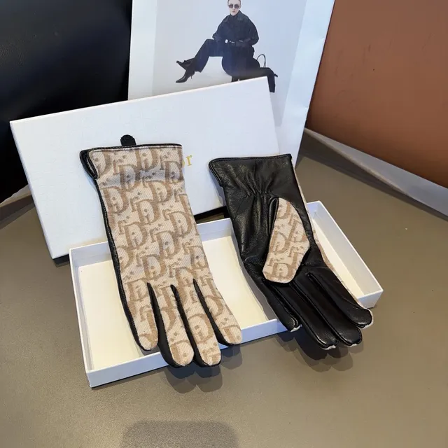 Dior Oblique Monogram Beige and Black Leather Gloves 7