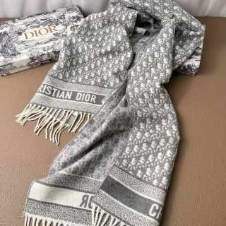 Dior Oblique Monogram Cinza e Marfim Cashmere Cachecol
