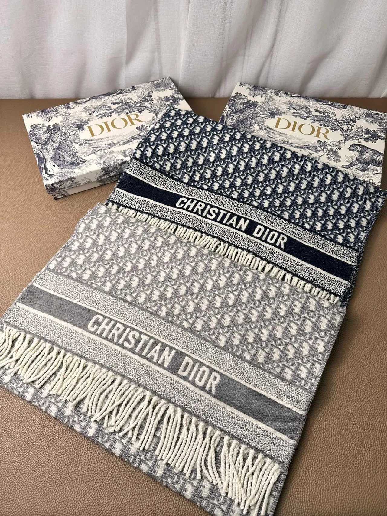 Dior Oblique Monogram Gray and Ivory Cashmere Scarf 5