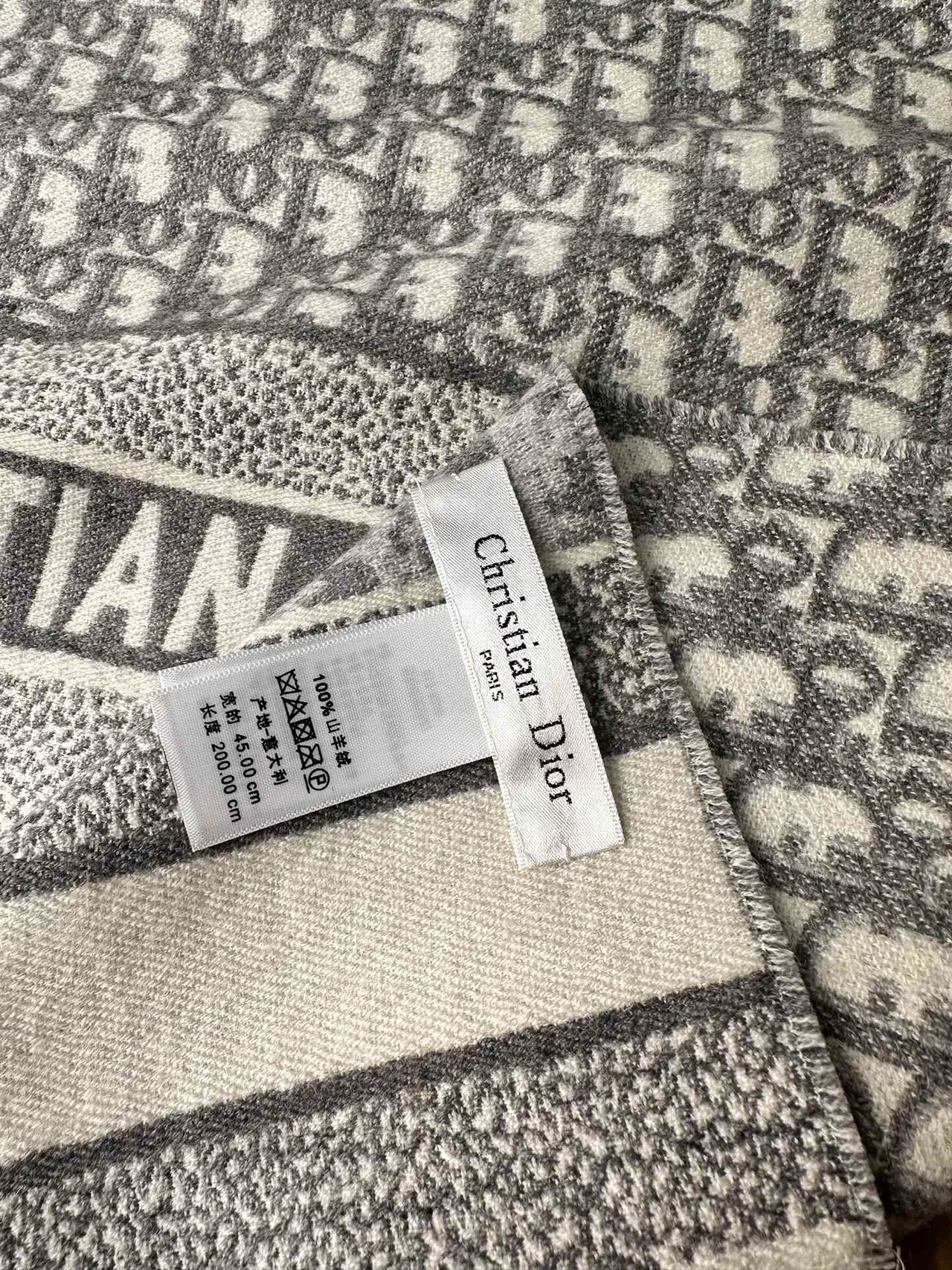 Dior Oblique Monogram Gray and Ivory Cashmere Scarf 8