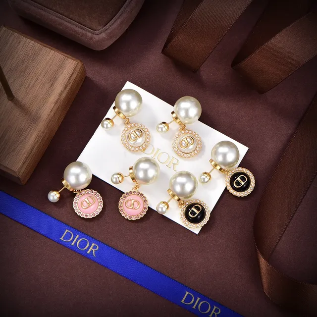 Dior Pink Gold Pearl-Back Post Enamel Disc Earrings 7