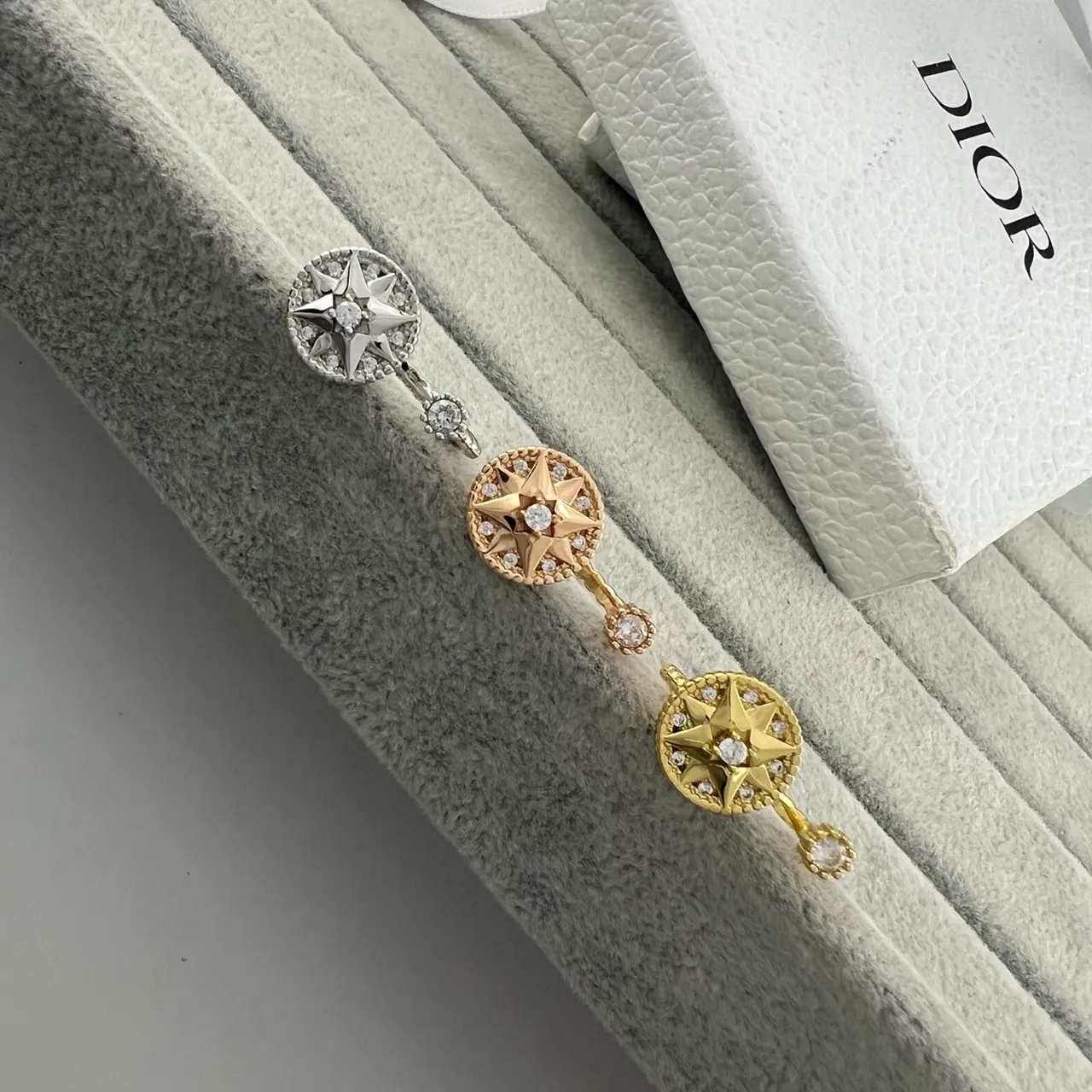 Dior Rose des Vents Ouro Prata Punho Aberto Motivo Bússola Estrela Anel 8