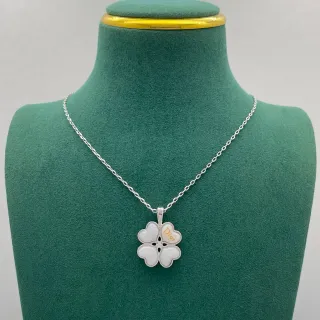 Dior Collier Pétales en Forme de Cœur Trèfle à Quatre Feuilles Argent Blanc