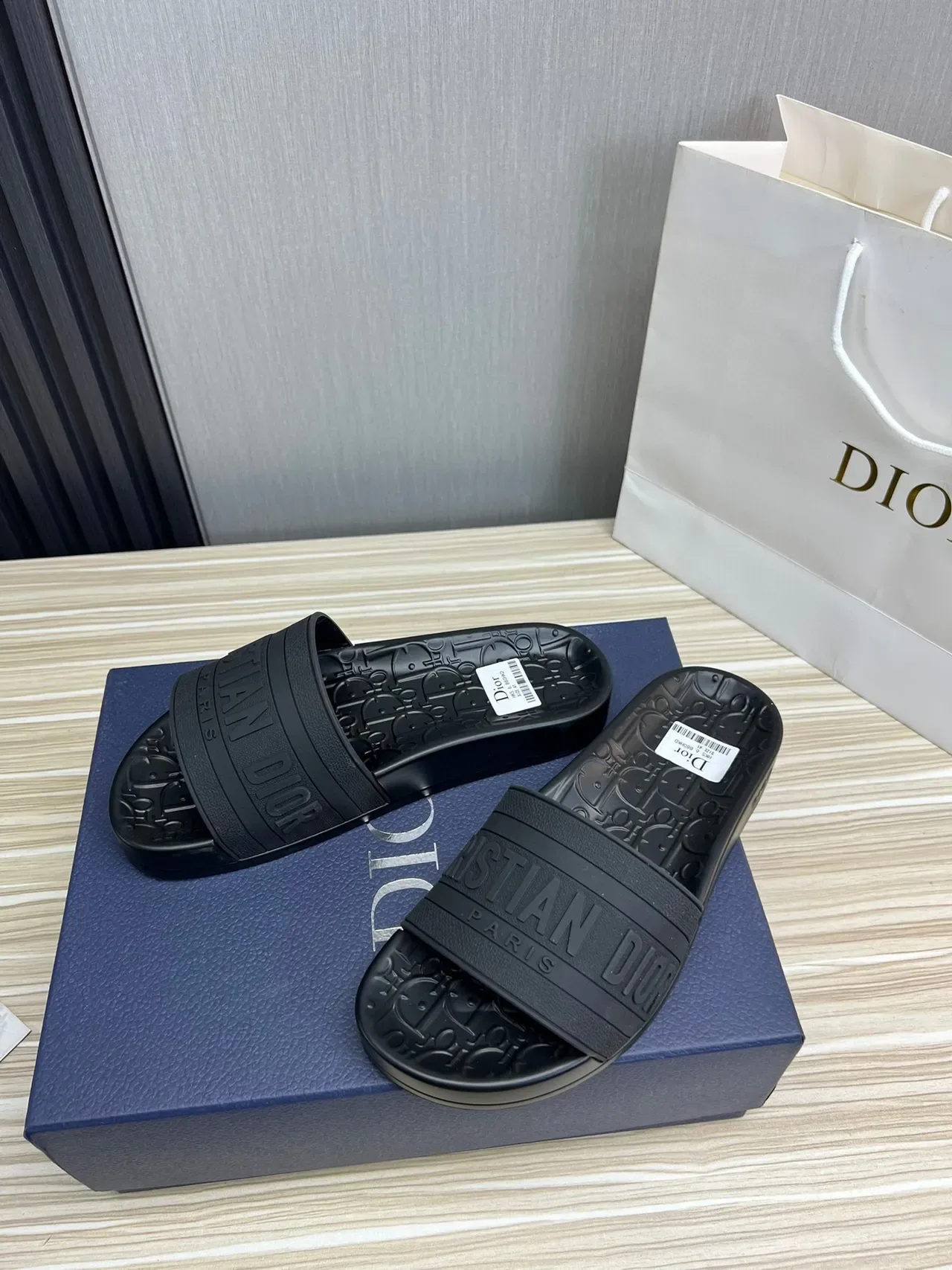 Dior Slide Black Embossed Logo Strap Slipper 2