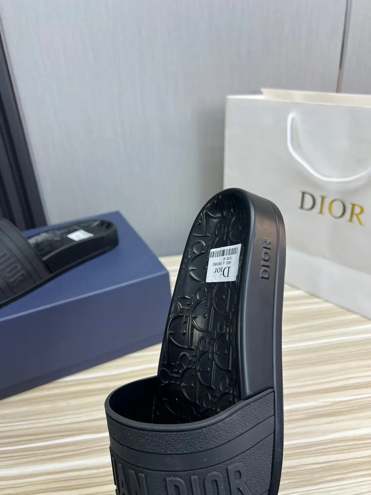 Dior Slide Black Embossed Logo Strap Slipper 4