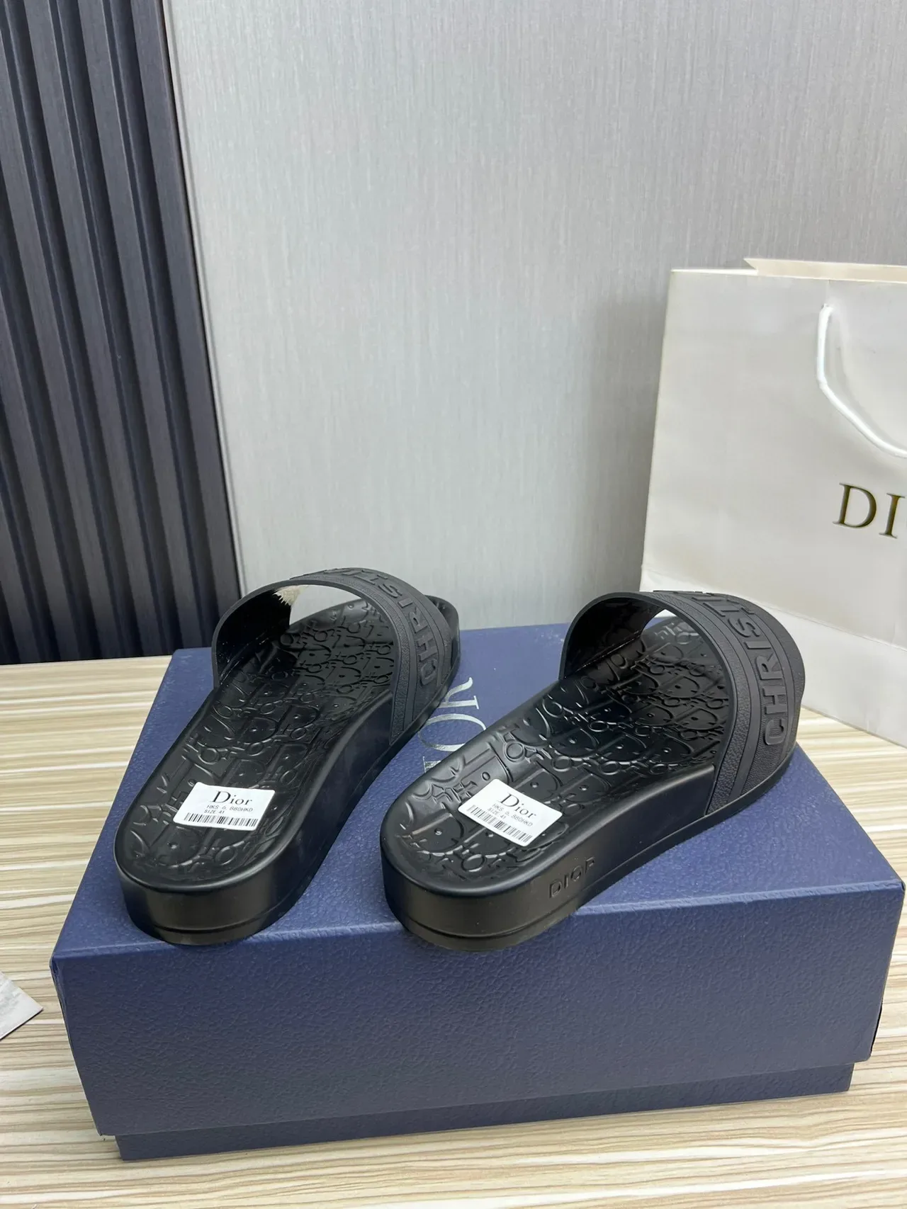 Dior Slide Black Embossed Logo Strap Slipper 6
