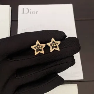 Dior তারা মুক্তো কিনারা কালো এনামেল গোল্ড-টোন স্টাড ঈয়াররিংস