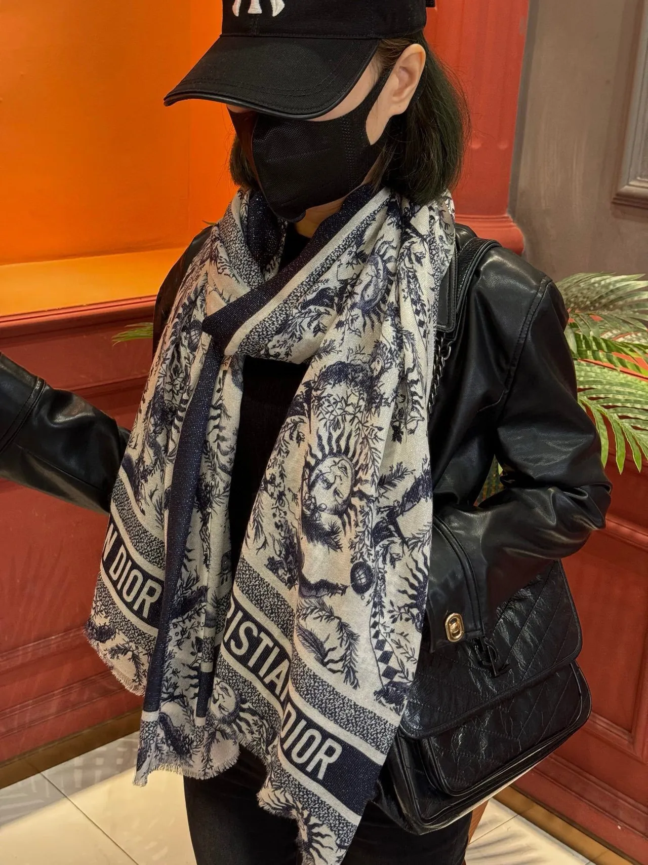 Dior Sun Motif Navy and White Silk Scarf 4