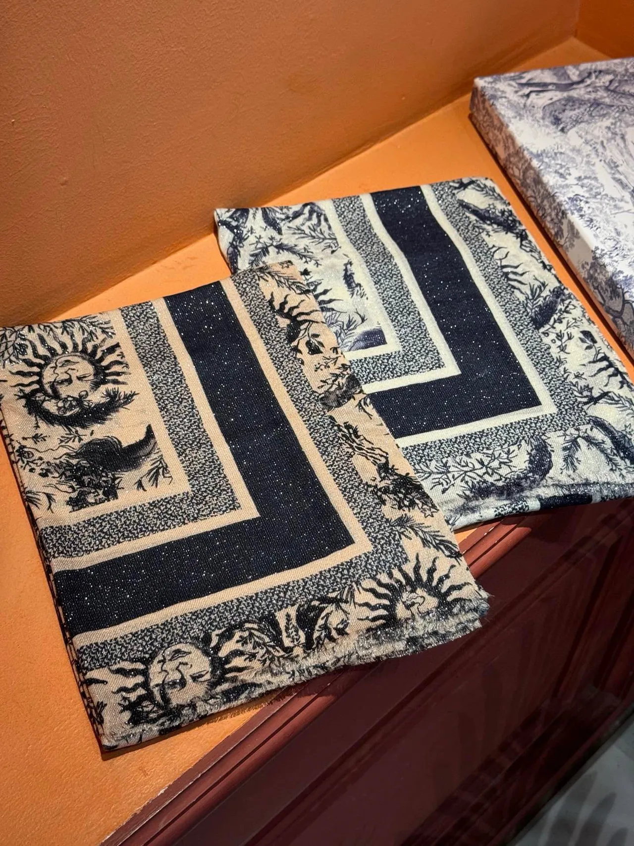 Dior Sun Motif Navy and White Silk Scarf 5