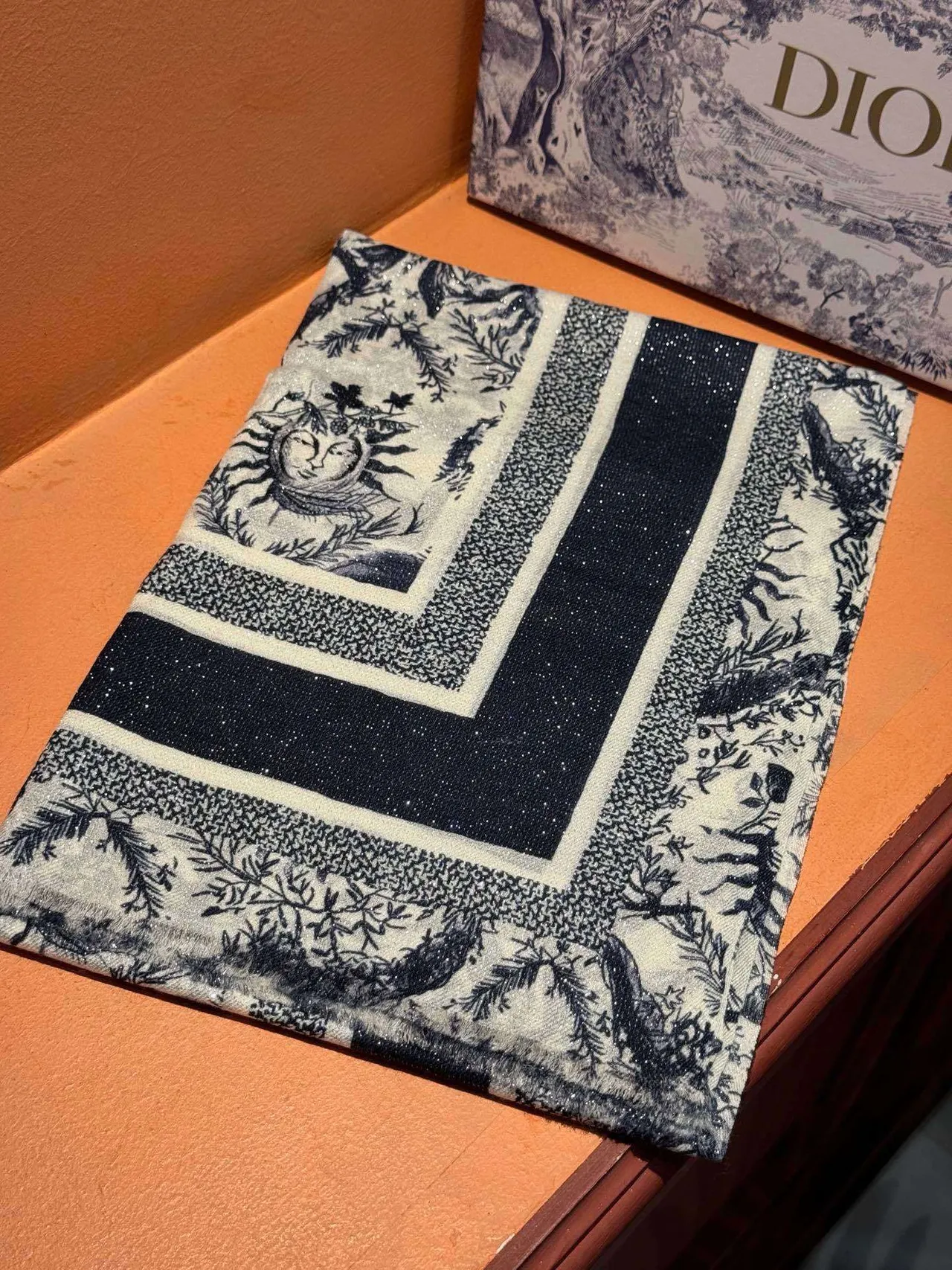 Dior Sun Motif Navy and White Silk Scarf 6