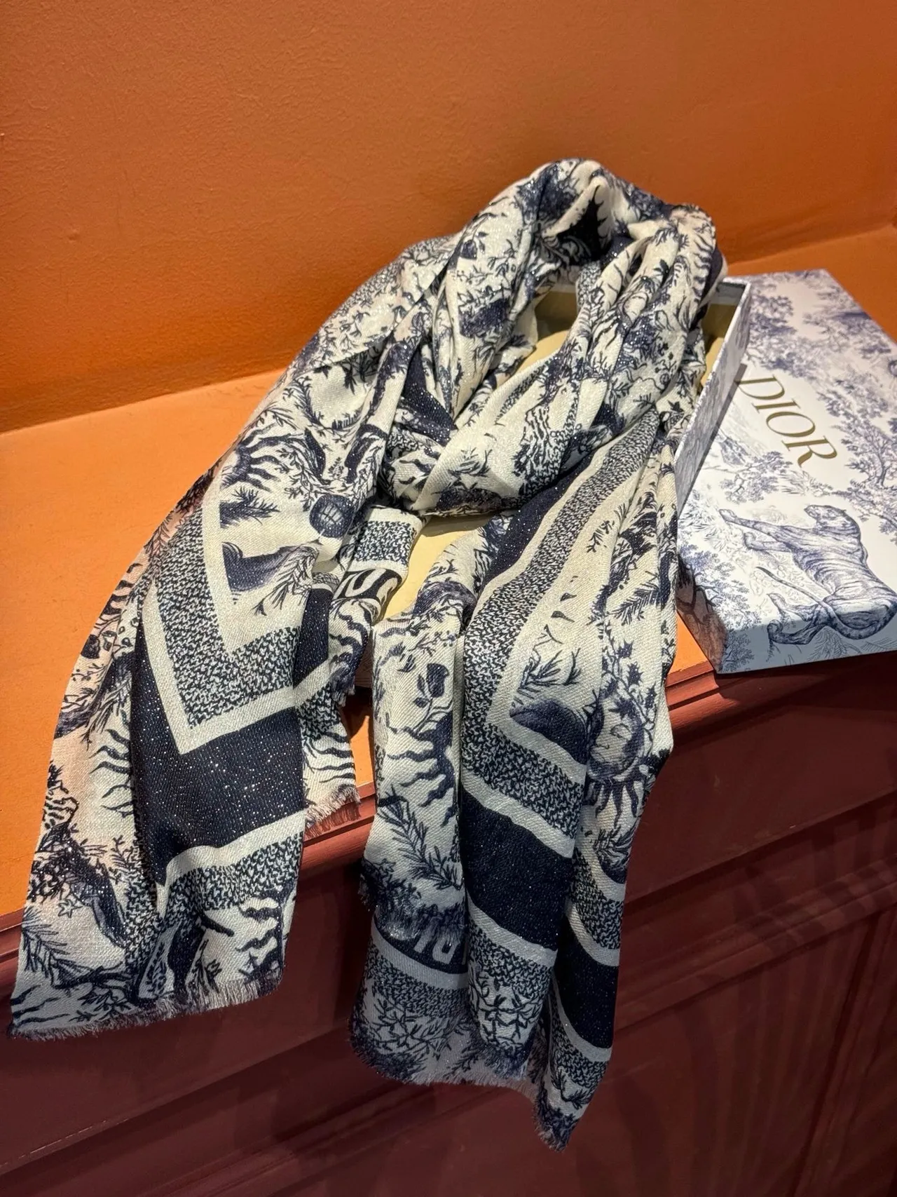 Dior Sun Motif Navy and White Silk Scarf 8