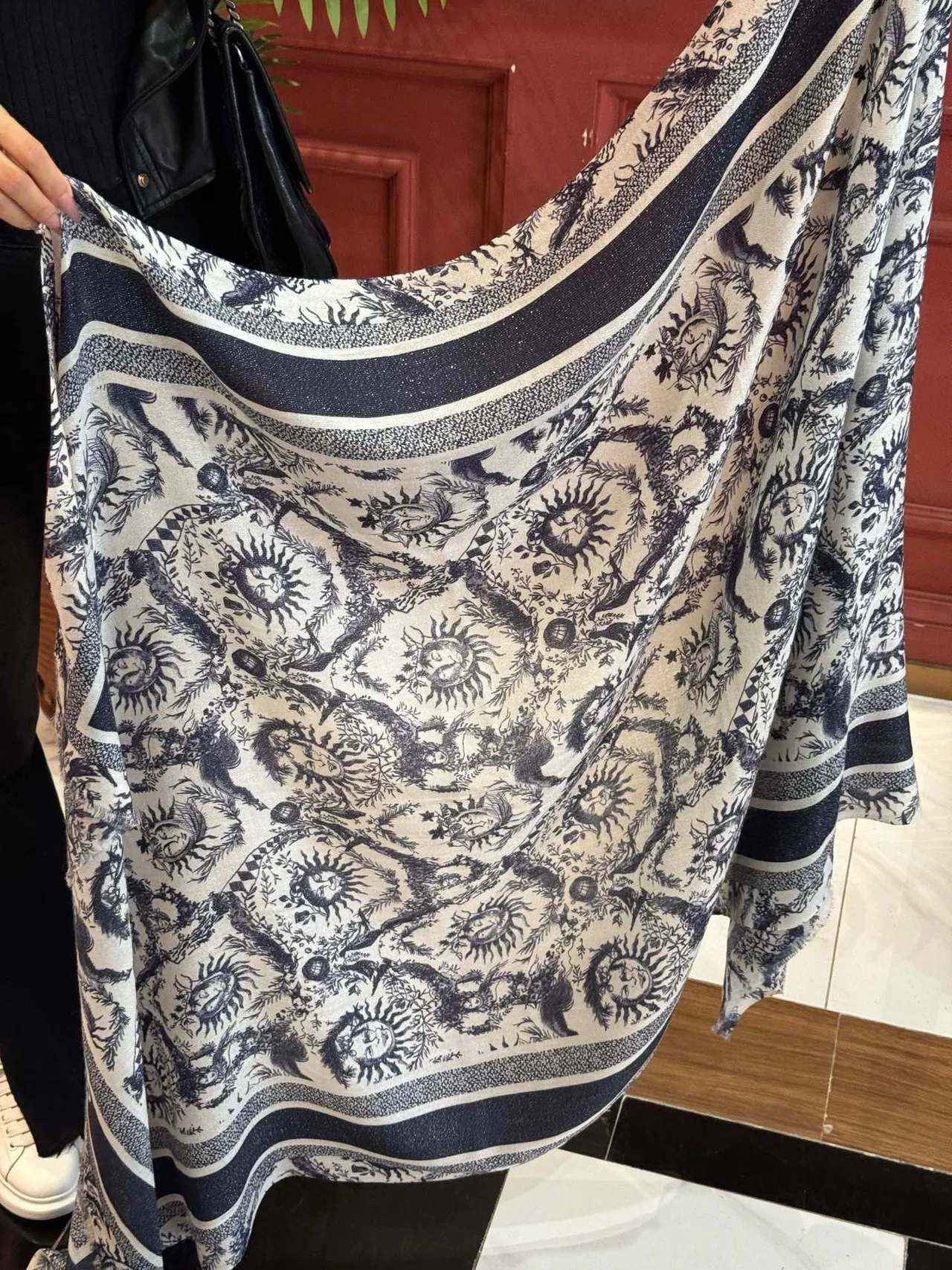 Dior Sun Motif Navy and White Silk Scarf 9