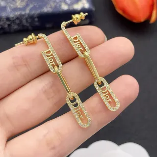 Boucles d'oreilles Dior Tribales Or Transparente Logo-Link Chain Pavé Cristal Borde