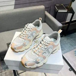 Dior Branco Bege Malha Multicamadas E Construção Sintética Logo Esculpido Lado Tênis Chunky