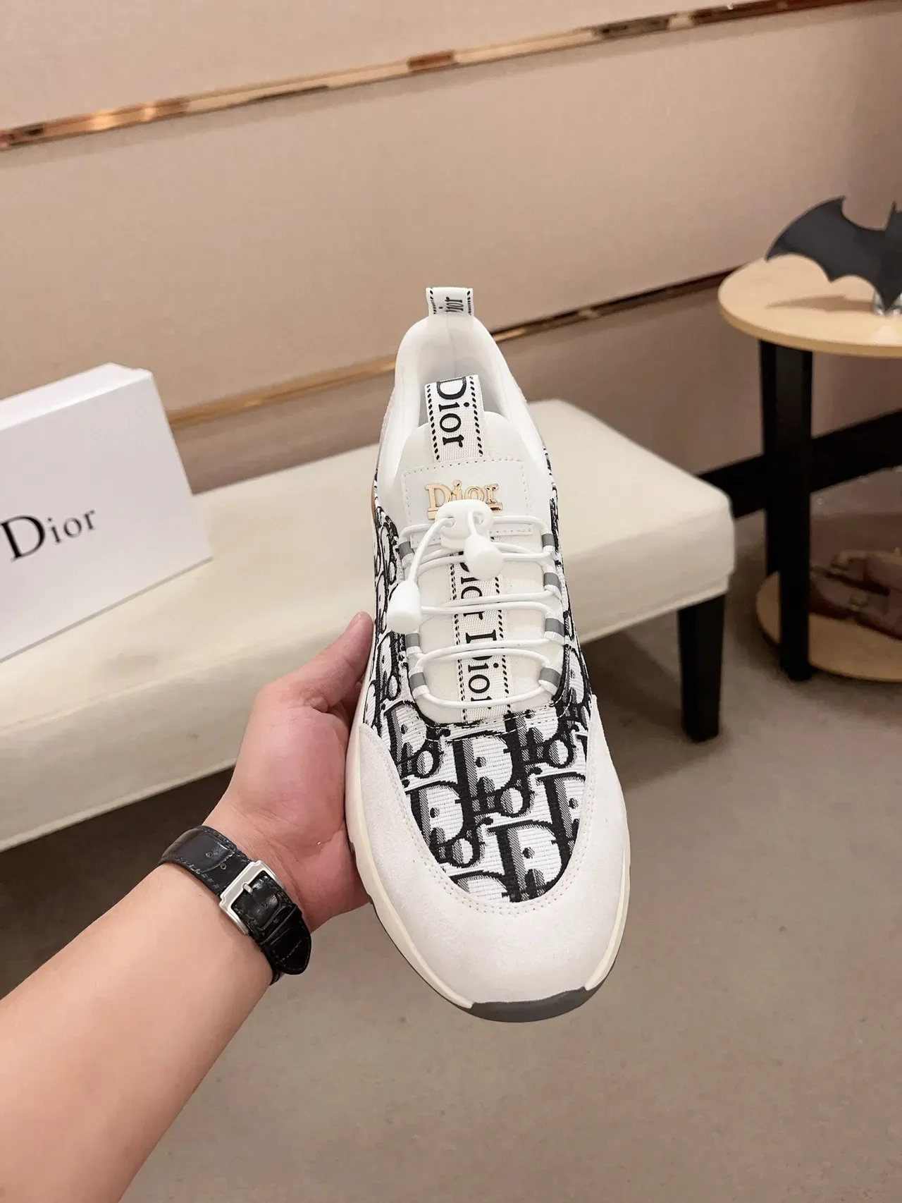 Dior सफेद काला लेसलेस स्लिप-ऑन स्टाइल ओब्लिक मोनोग्राम जैकार्ड पैनल लाइफस्टाइल स्नीकर 2