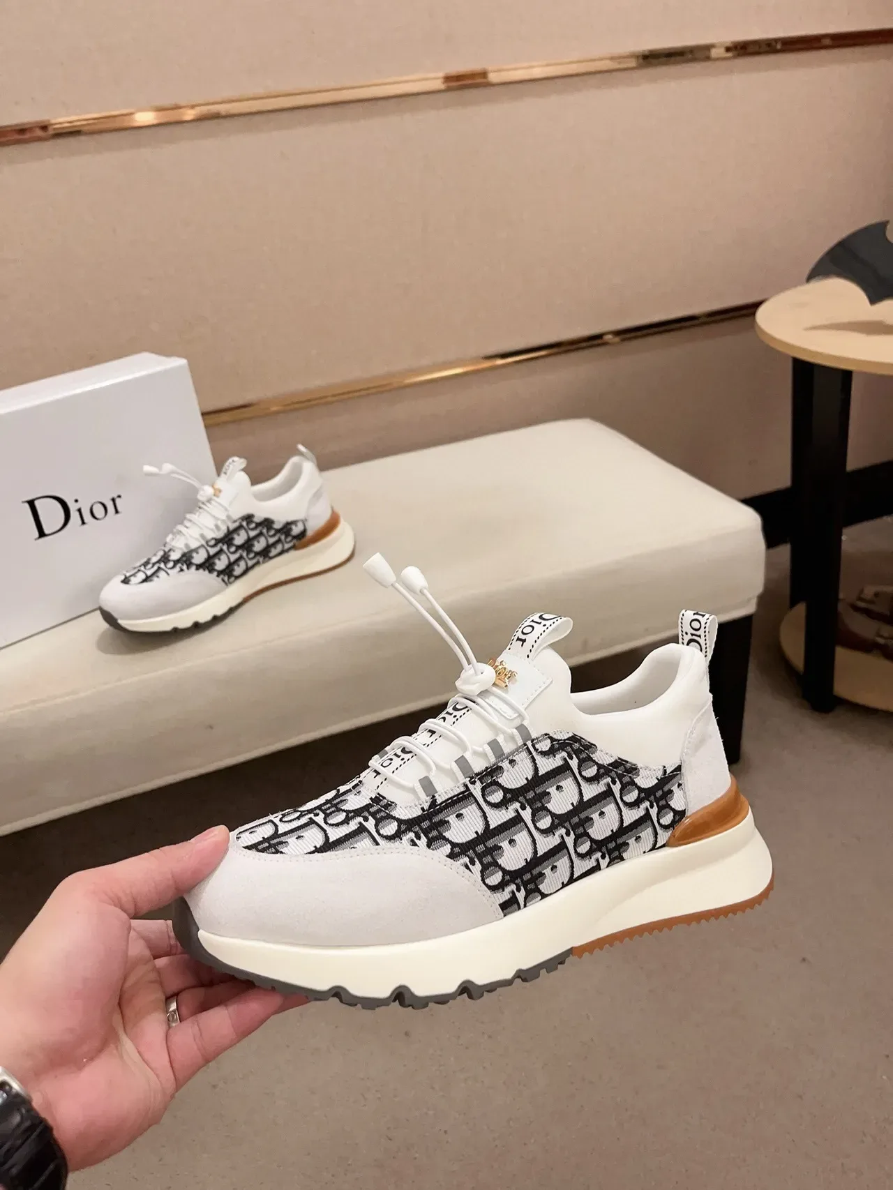 Dior सफेद काला लेसलेस स्लिप-ऑन स्टाइल ओब्लिक मोनोग्राम जैकार्ड पैनल लाइफस्टाइल स्नीकर 3