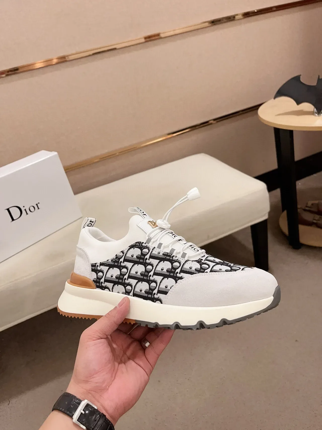 Dior सफेद काला लेसलेस स्लिप-ऑन स्टाइल ओब्लिक मोनोग्राम जैकार्ड पैनल लाइफस्टाइल स्नीकर 4