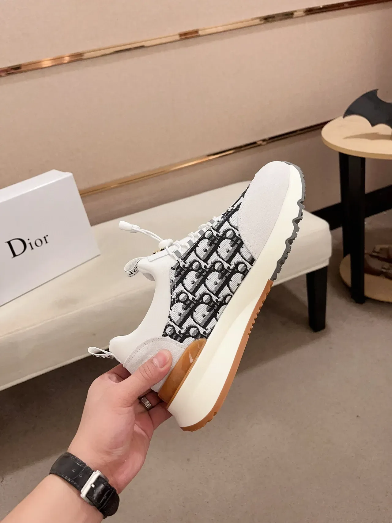 Dior सफेद काला लेसलेस स्लिप-ऑन स्टाइल ओब्लिक मोनोग्राम जैकार्ड पैनल लाइफस्टाइल स्नीकर 5