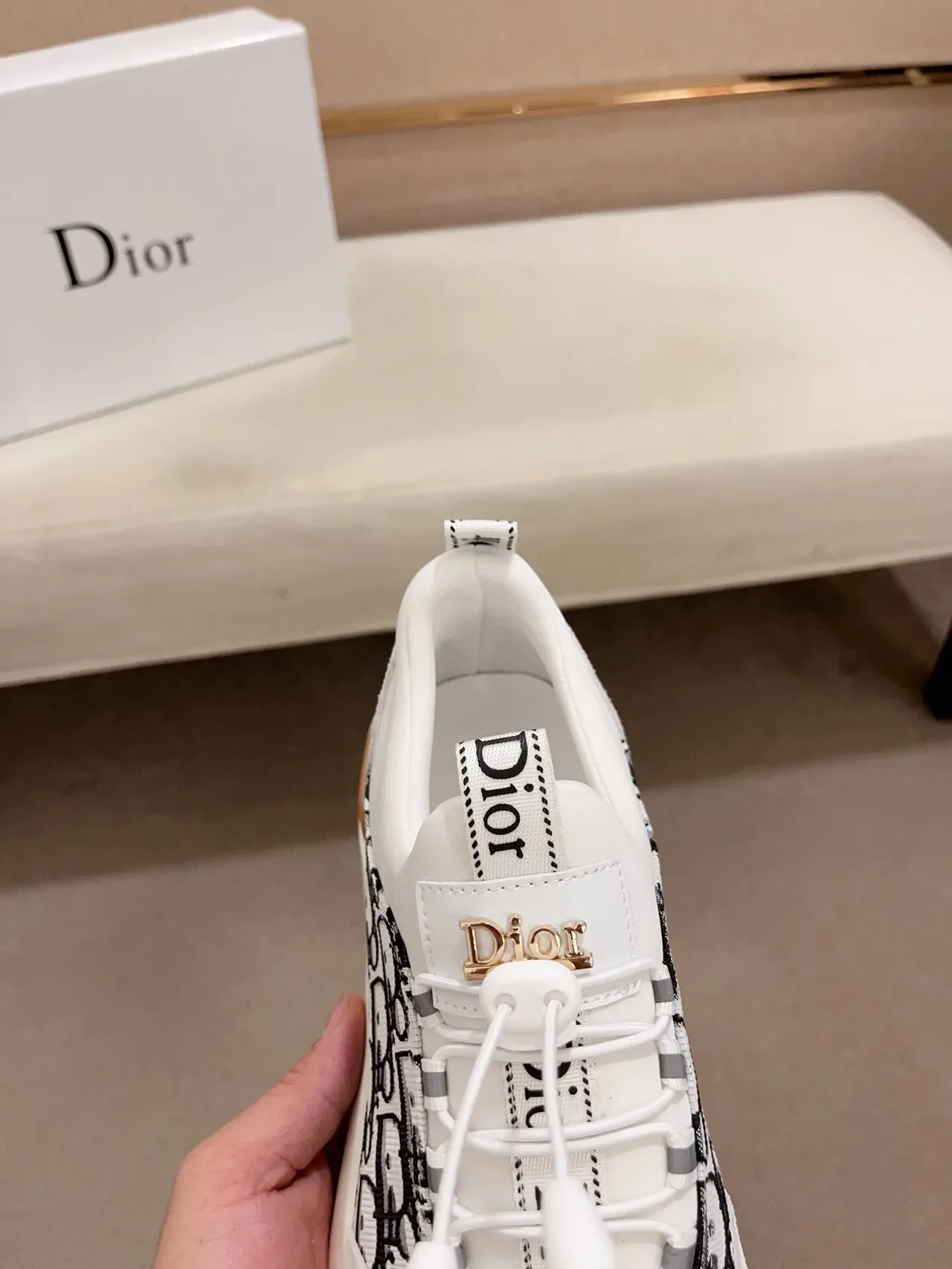 Dior सफेद काला लेसलेस स्लिप-ऑन स्टाइल ओब्लिक मोनोग्राम जैकार्ड पैनल लाइफस्टाइल स्नीकर 6