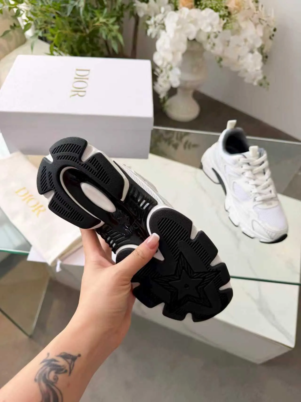 Dior White Gray Mesh And Synthetic Overlay Sculpted Sole Chunky Sneakers 3