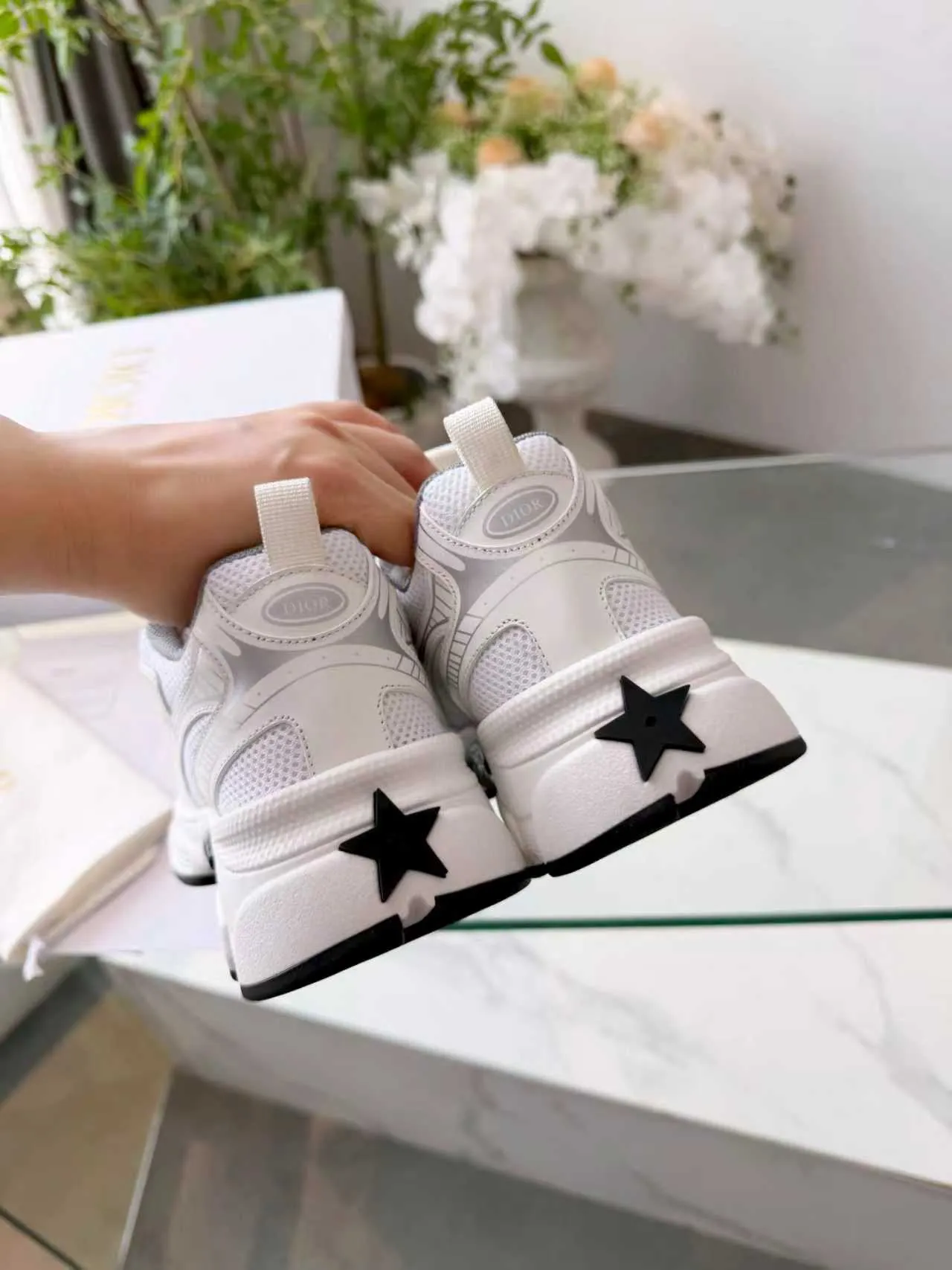 Dior White Gray Mesh And Synthetic Overlay Sculpted Sole Chunky Sneakers 8