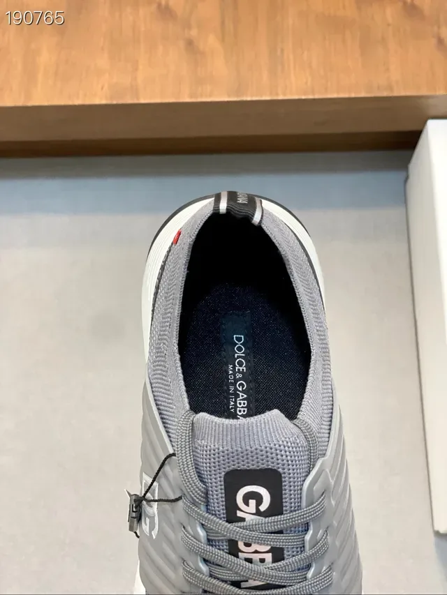 Dolce & Gabbana Gray White Knit Mesh Upper Structured Side Strap Lifestyle Sneakers 4