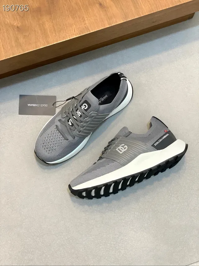 Dolce & Gabbana Gray White Knit Mesh Upper Structured Side Strap Lifestyle Sneakers 7