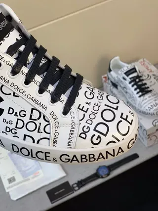 Dolce & Gabbana Blanc Noir Impression Logo Intégrale Silhouette Basse Sneakers Lifestyle 2