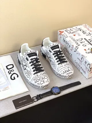 Dolce & Gabbana Blanc Noir Impression Logo Intégrale Silhouette Basse Sneakers Lifestyle 5