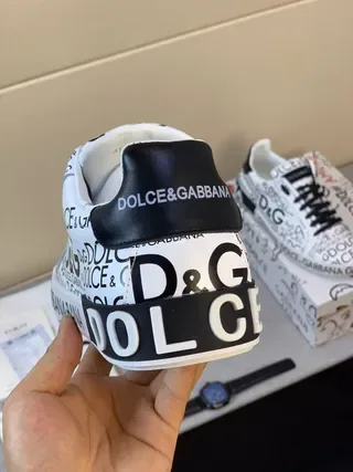 Dolce & Gabbana Blanc Noir Impression Logo Intégrale Silhouette Basse Sneakers Lifestyle 6