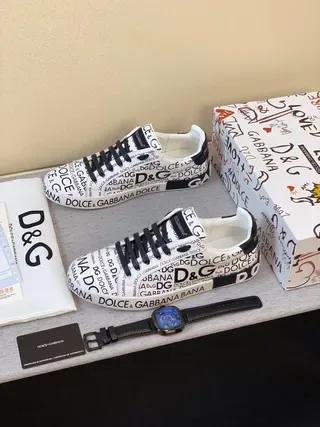 Dolce & Gabbana Blanc Noir Impression Logo Intégrale Silhouette Basse Sneakers Lifestyle 8