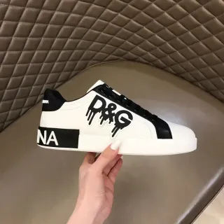 Dolce & Gabbana Brancas Pretas Low-Top Gráfico-Logo Estilo de Vida Tênis