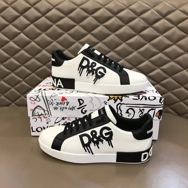Dolce & Gabbana White Black Low-Top Graphic-Logo Lifestyle Sneakers 7
