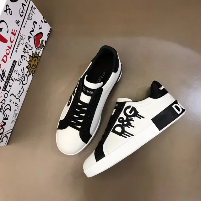 Dolce & Gabbana White Black Low-Top Graphic-Logo Lifestyle Sneakers 8