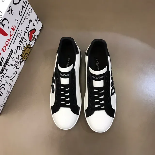 Dolce & Gabbana White Black Low-Top Graphic-Logo Lifestyle Sneakers 9
