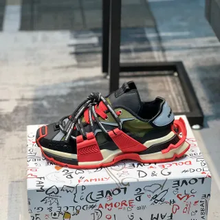 Dolce & Gabbana Noir Rouge Multi-Bande Fermeture Hybride Boucles de Plastique Moulées Baskets Chunky