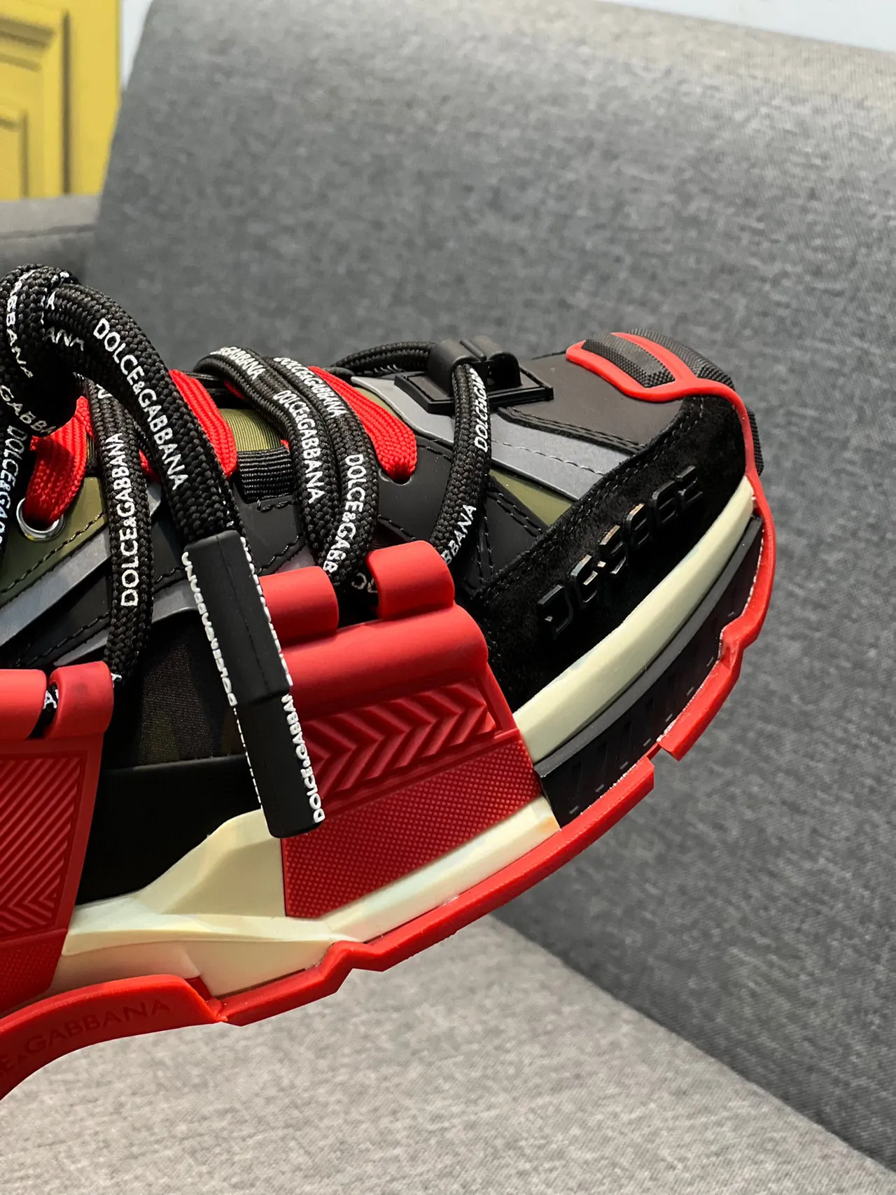 Dolce & Gabbana Black Red Multi-Strap Hybrid Closure Molded Plastic Buckles Chunky Sneakers 2